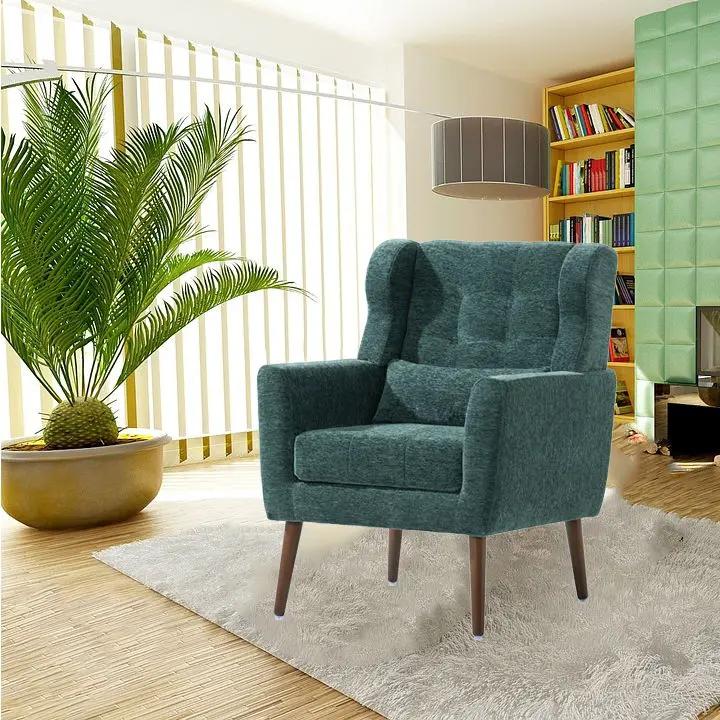 Modern Accent Chair, Arm Chairs For Living Room, Upholstered Mordern Armchair, Comfy Soft Padded Lounge Chair In Small Space, Bedroom, With Pillow, Solid Wood Leg by HouseOfZazla