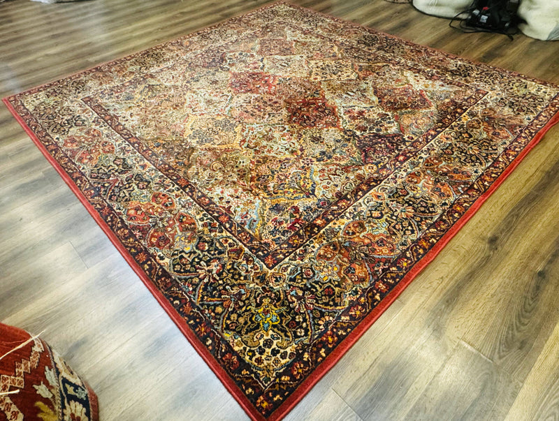 Square Karastan Multicolor Panel Kirman Rug #717, Rare Size 8.8 x 8.8, Original 700 Series, Wool by Jewel Rugs