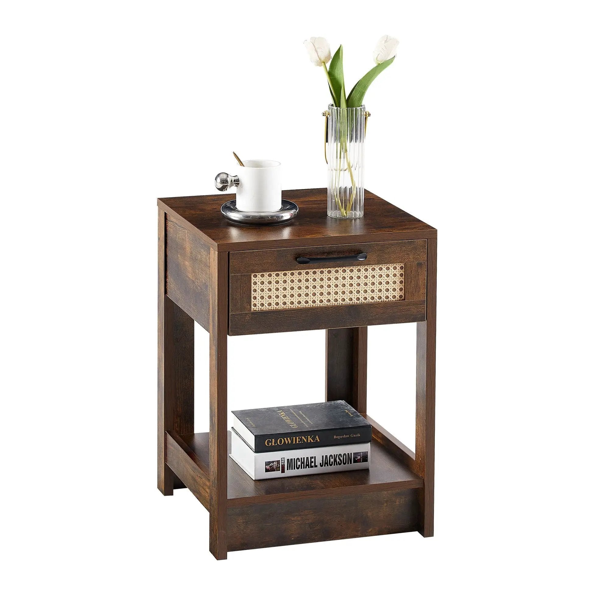 15.75" Rattan End Table With Drawer, Modern Nightstand, Side Table For Living Room, Bedroom by HouseOfZazla