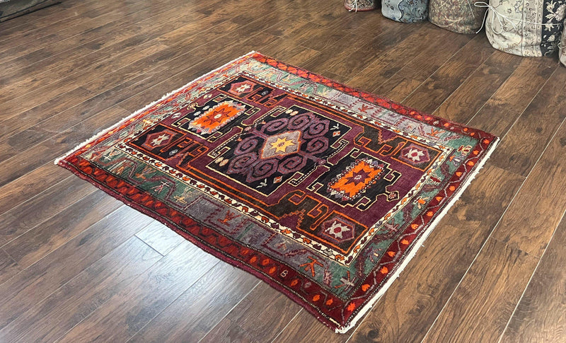 Persian Tribal Rug 5x6, Persian Nahavand Rug, Purple, Geometric Vintage Wool Handmade Carpet by Jewel Rugs