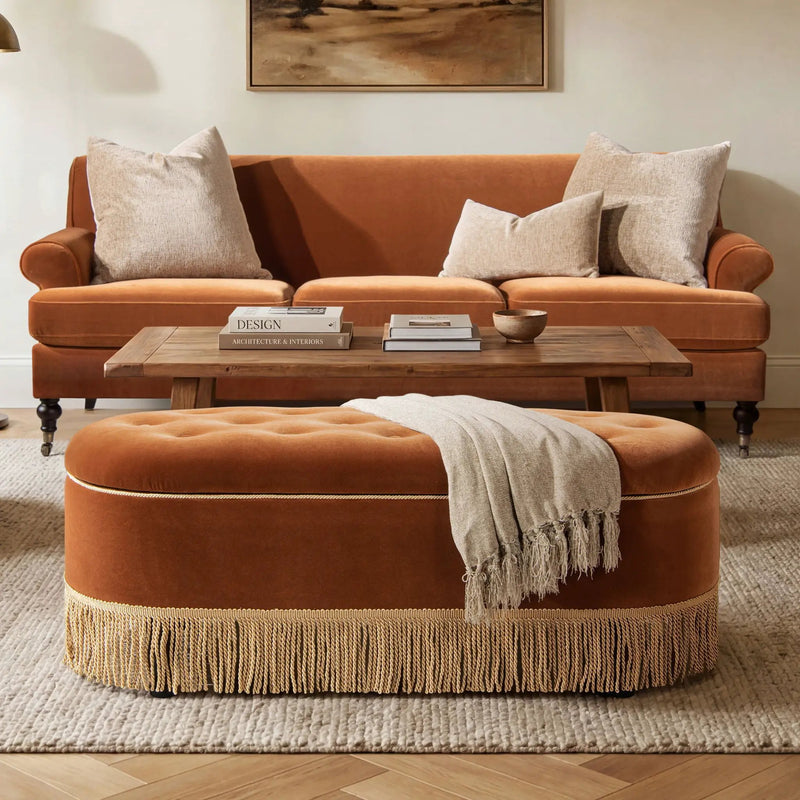 Melinda - Oval Tufted Bullion Fringe Storage Bench by Unique Piece Furniture