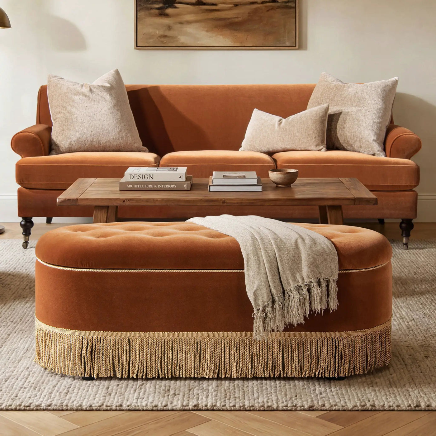 Melinda - Oval Tufted Bullion Fringe Storage Bench by Unique Piece Furniture