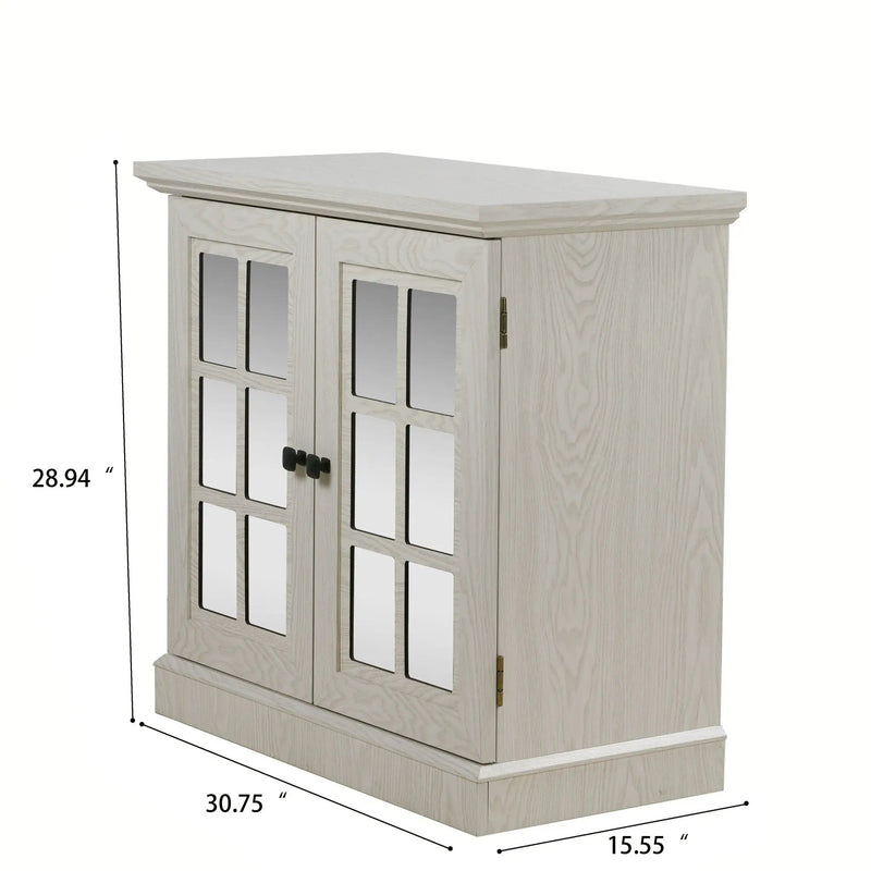 Sideboard Cabinet With Mirrored Doors, Adjustable Shelf, Metal Handles