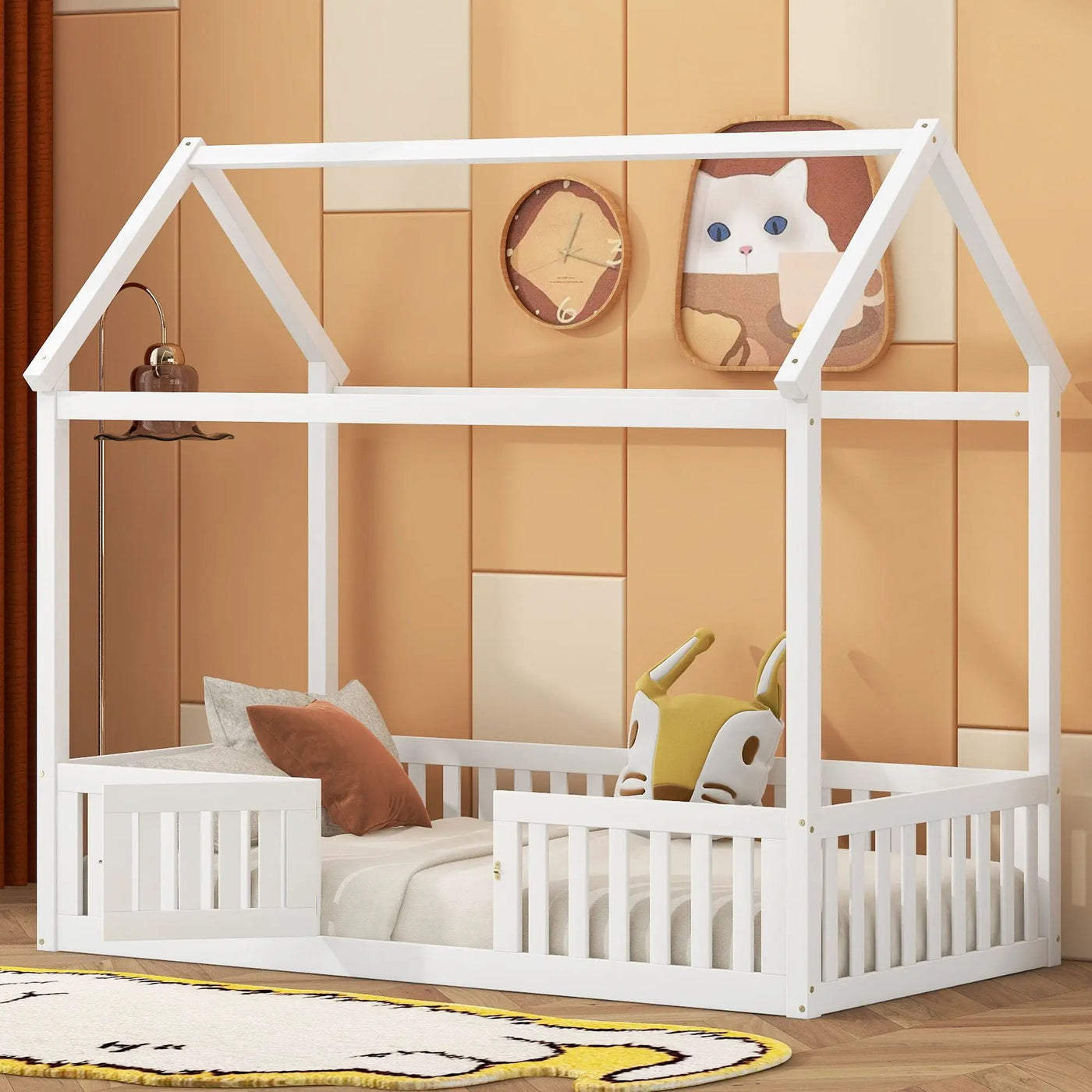 Wood House Bed With Fence And Door by Unique Piece Furniture