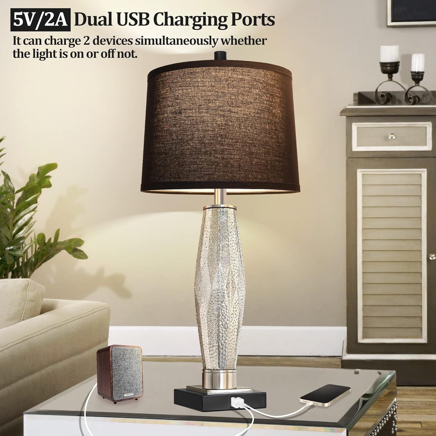 Table Lamps Set of 2 with USB Charging Ports by HouseOfZazla