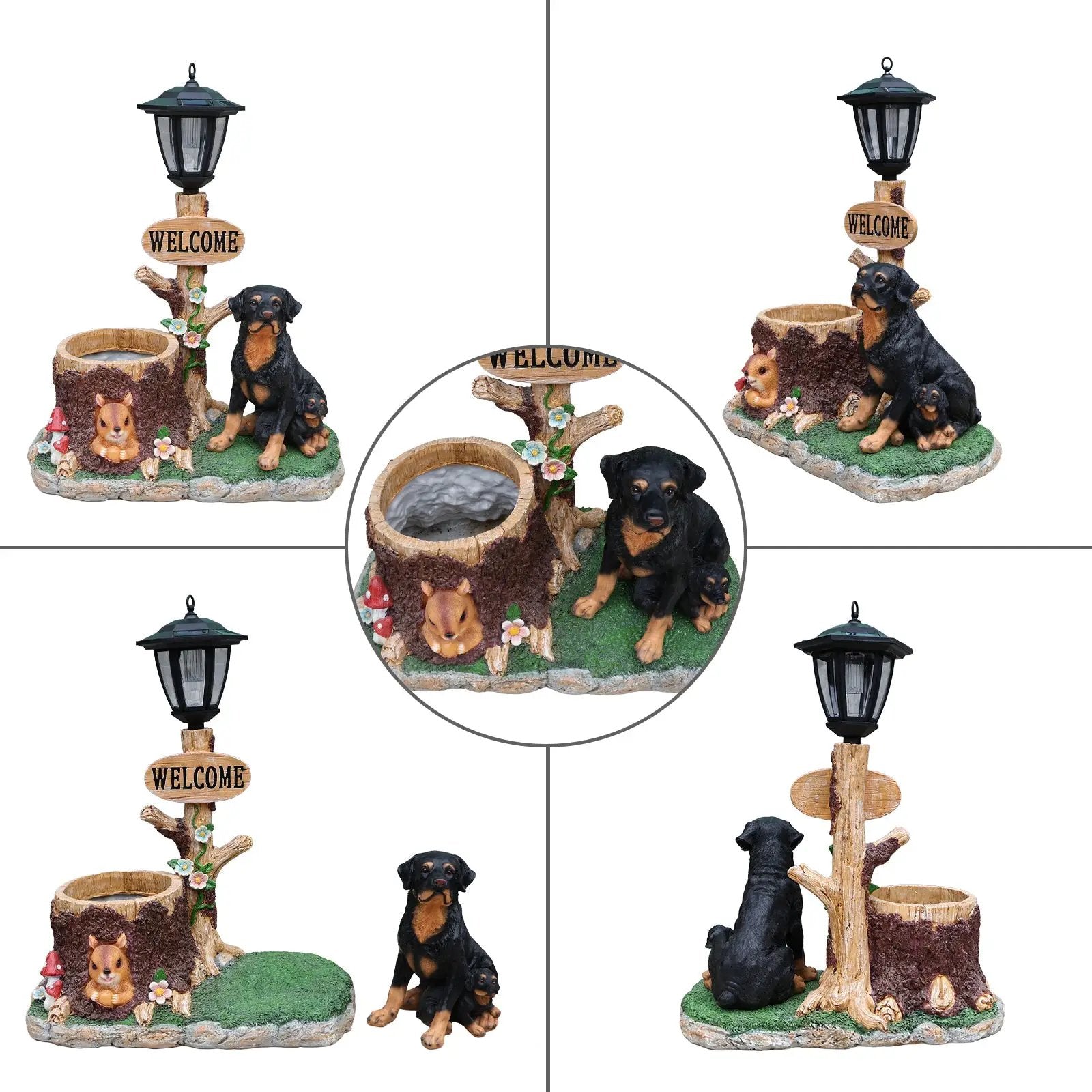 Rottweiler Dog Family Planter Statue by HouseOfZazla
