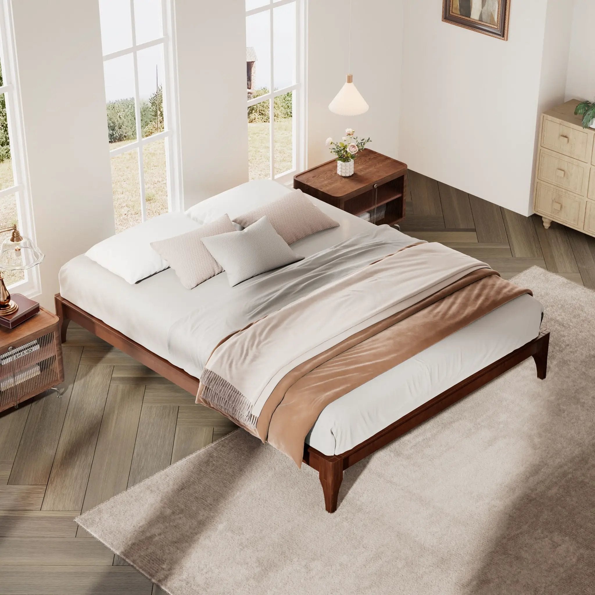 Queen Size Platform Bed Frame With Wood Slat And Metal Support - Chocolate by Unique Piece Furniture