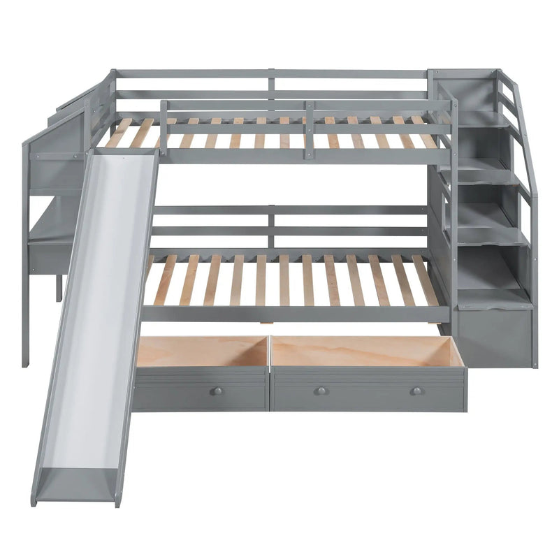 Bunk Bed With Storage Staircase, Slide, Desk, Drawers, And Shelves by Unique Piece Furniture