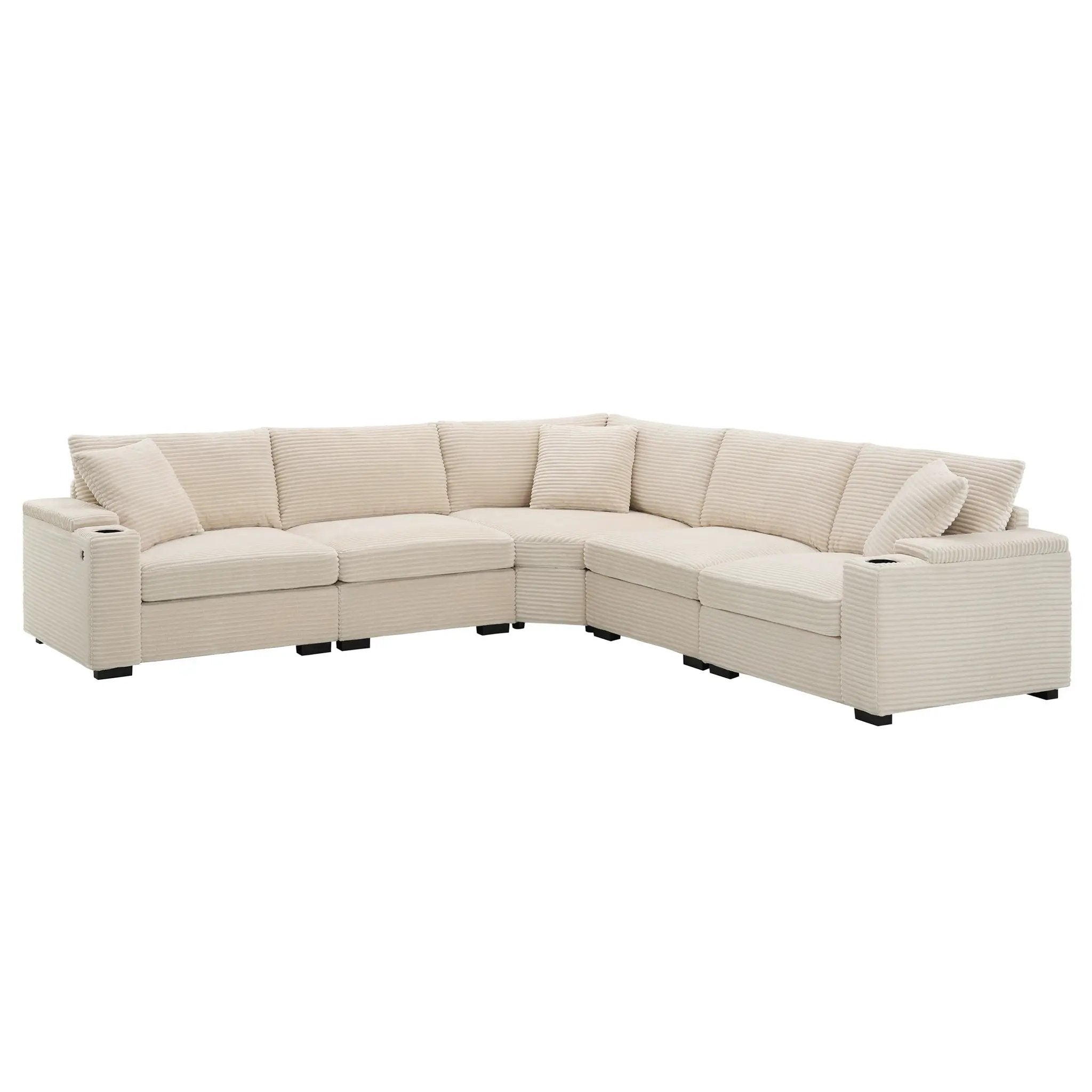Convertible L Shaped Sectional Corner Couch With Armrest Storage Cup Holders USB Charger, Irregular Corner Oversized Comfy Modular Sofa by HouseOfZazla