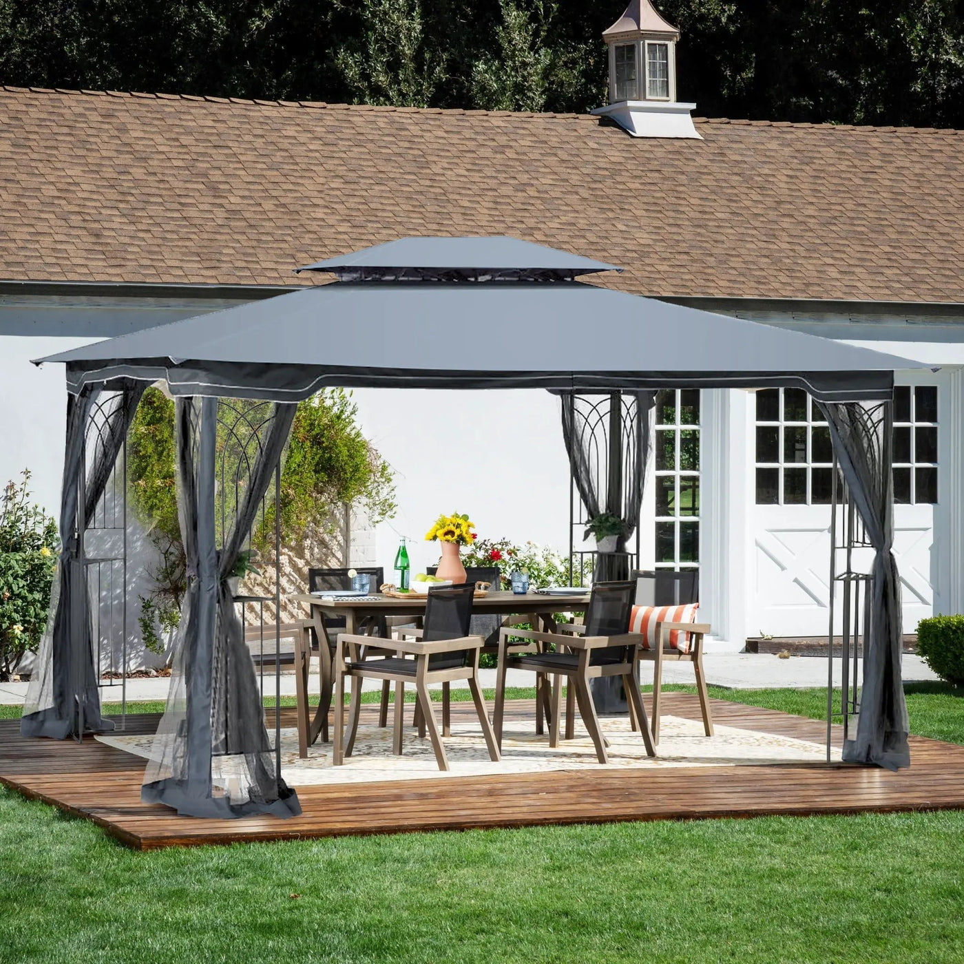 Patio Gazebo Tent With Ventilated Double Roof And Mosquito Net by Unique Piece Furniture