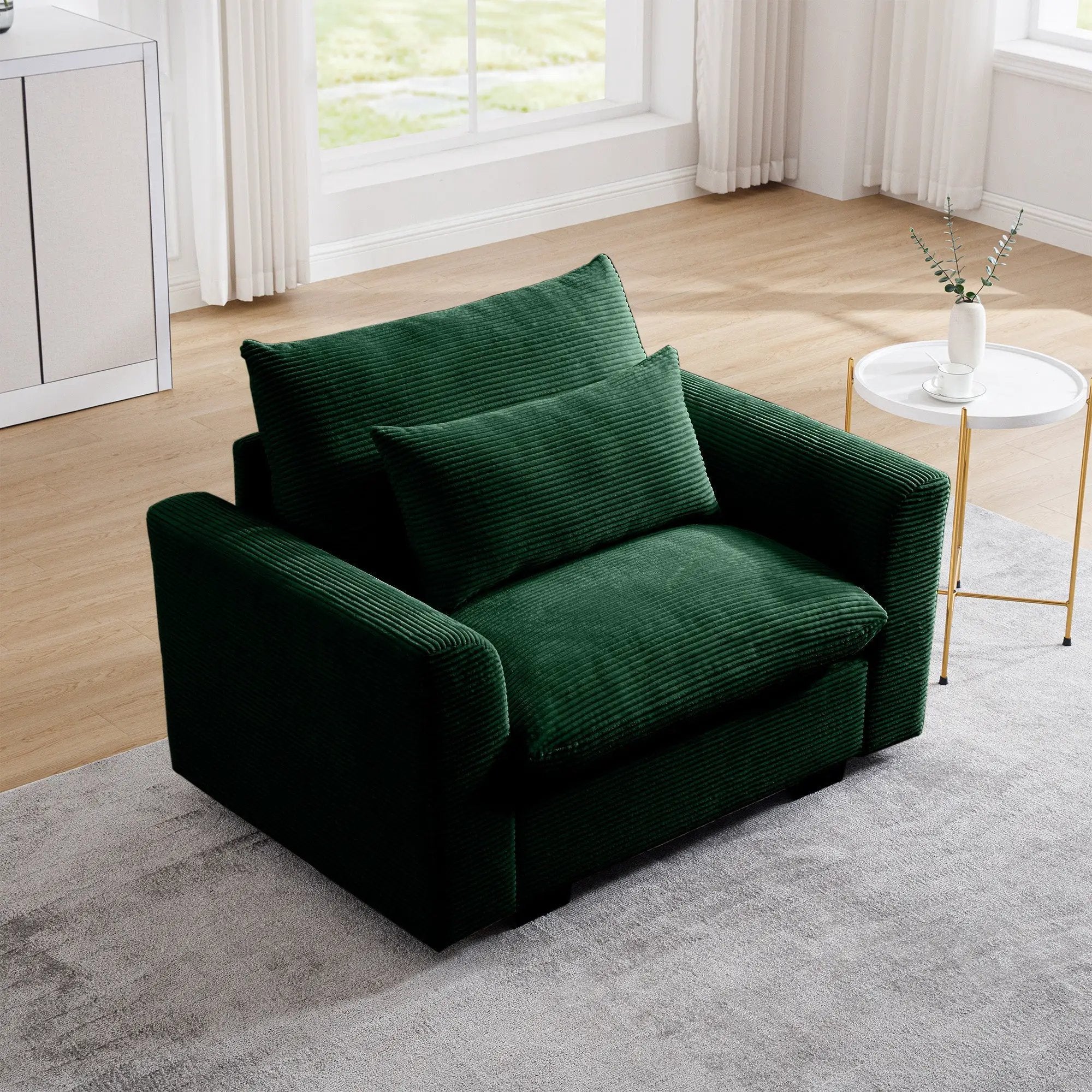 Green Corduroy Deep Seat Single Sofa Accent Chair by HouseOfZazla