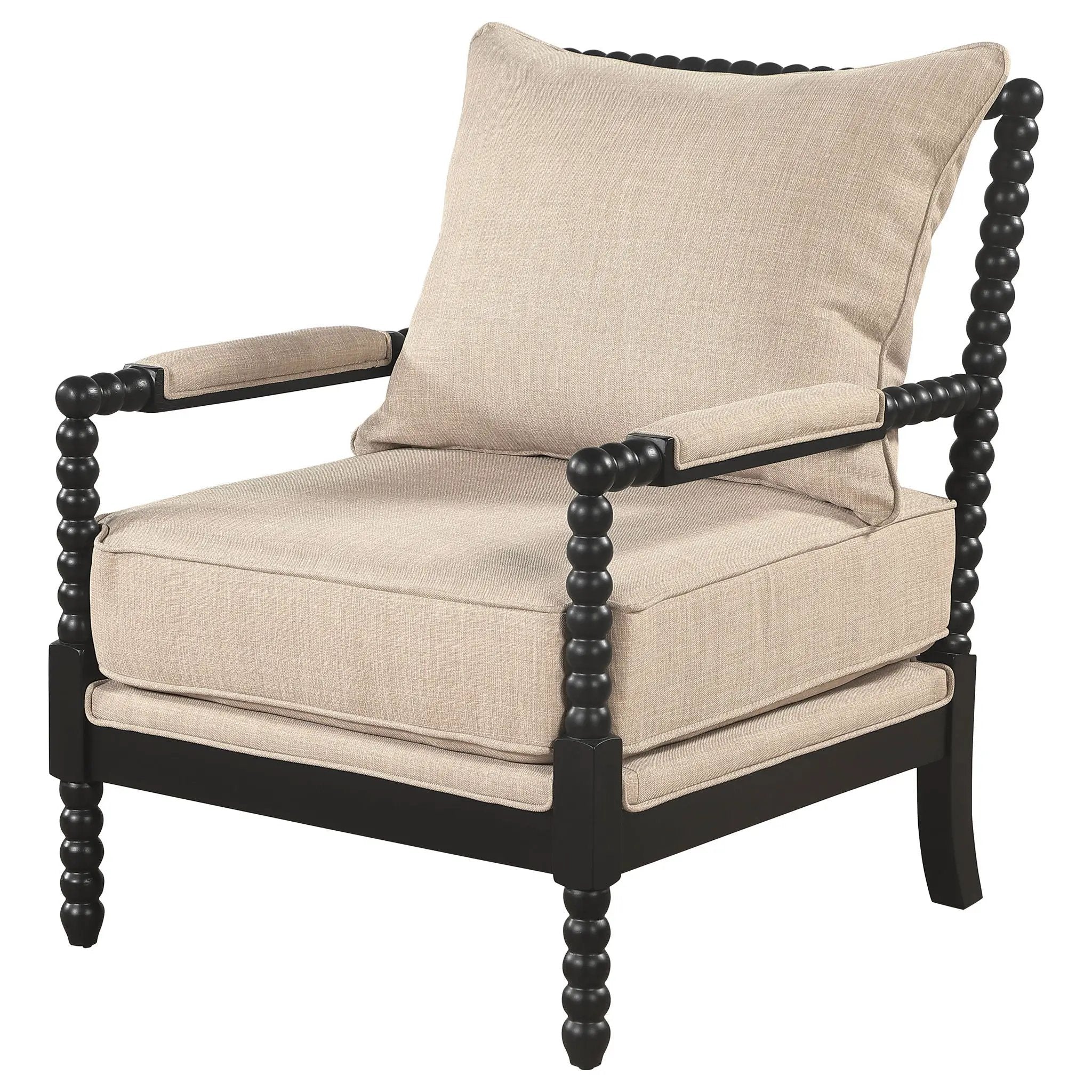 Blanchett Upholstered Bobbin Accent Chair Beige and Black by Unique Piece Furniture