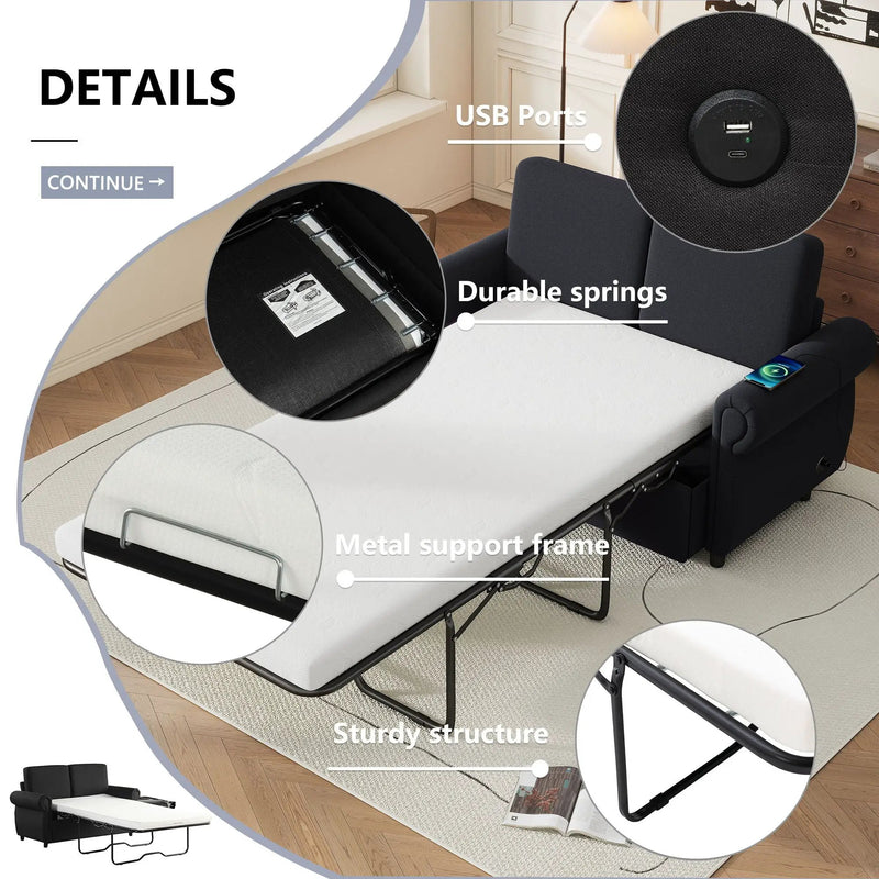 Pull Out Sofa Bed Loveseat Sleeper With Twin Size Memory Mattress With Two USB Ports For Living Room Spaces by HouseOfZazla
