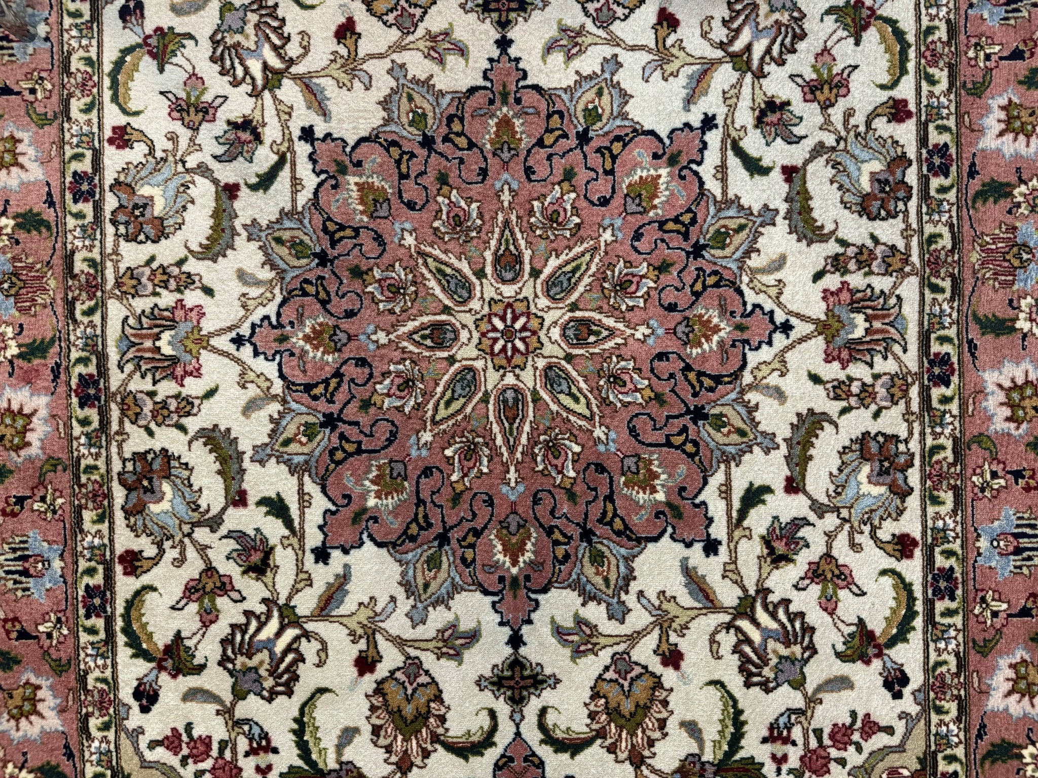 Fine Persian Tabriz Rug 3x5, Floral Medallion, 340 KPSI, Ivory Salmon by Jewel Rugs