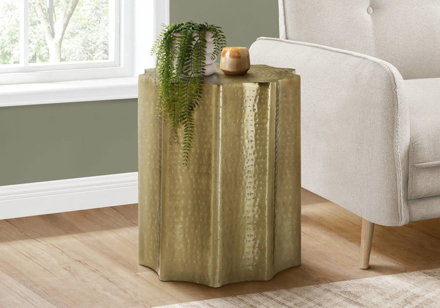 Drum Accent Side Table, Stylish Scalloped Design by HouseOfZazla