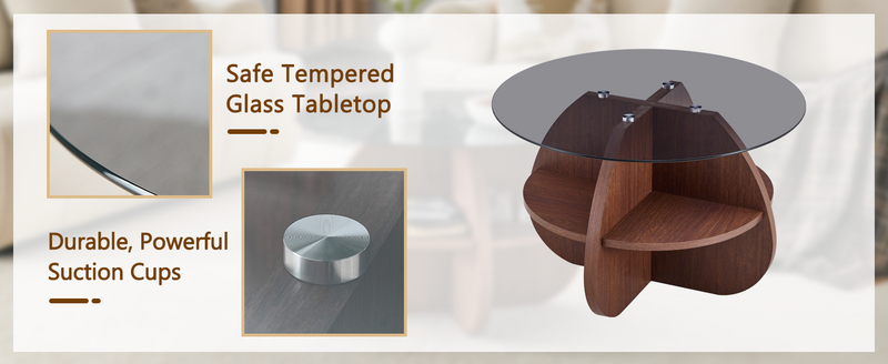 Creative Cross-Structure Round Coffee Table with Glass Top by HouseOfZazla