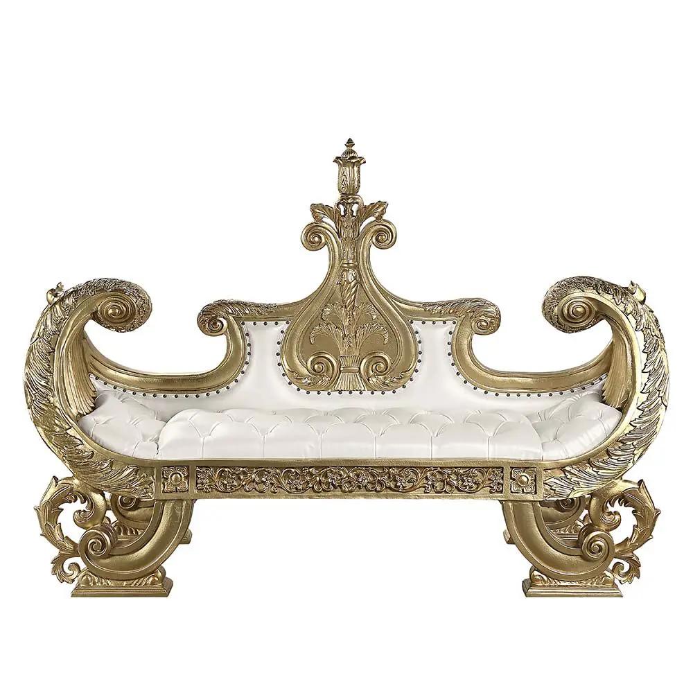Bernadette - Bench - White Synthetic Leather Fabric & Gold by Unique Piece Furniture