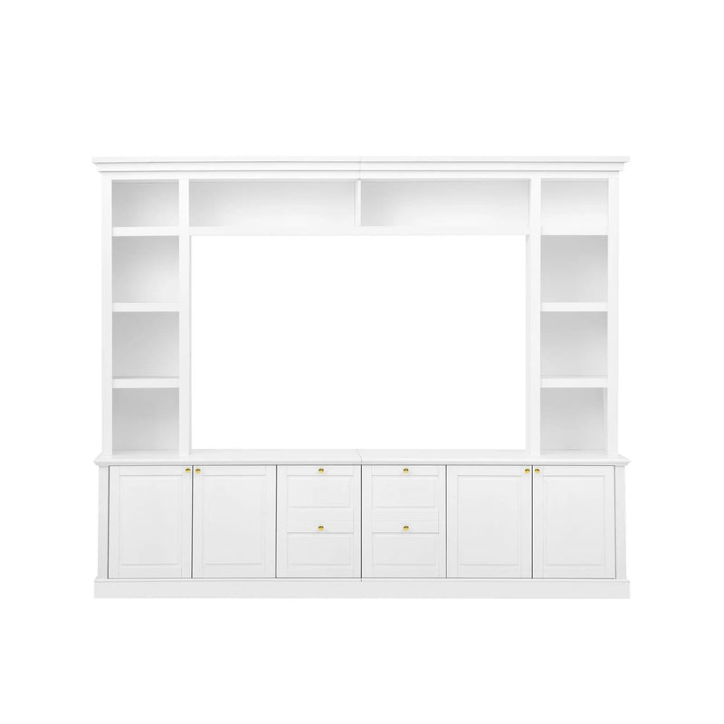 TV Stand With Bookcase, Storage Cabinet With 3 Adjustable Shelves, Living Room Entertainment Center - White by HouseOfZazla