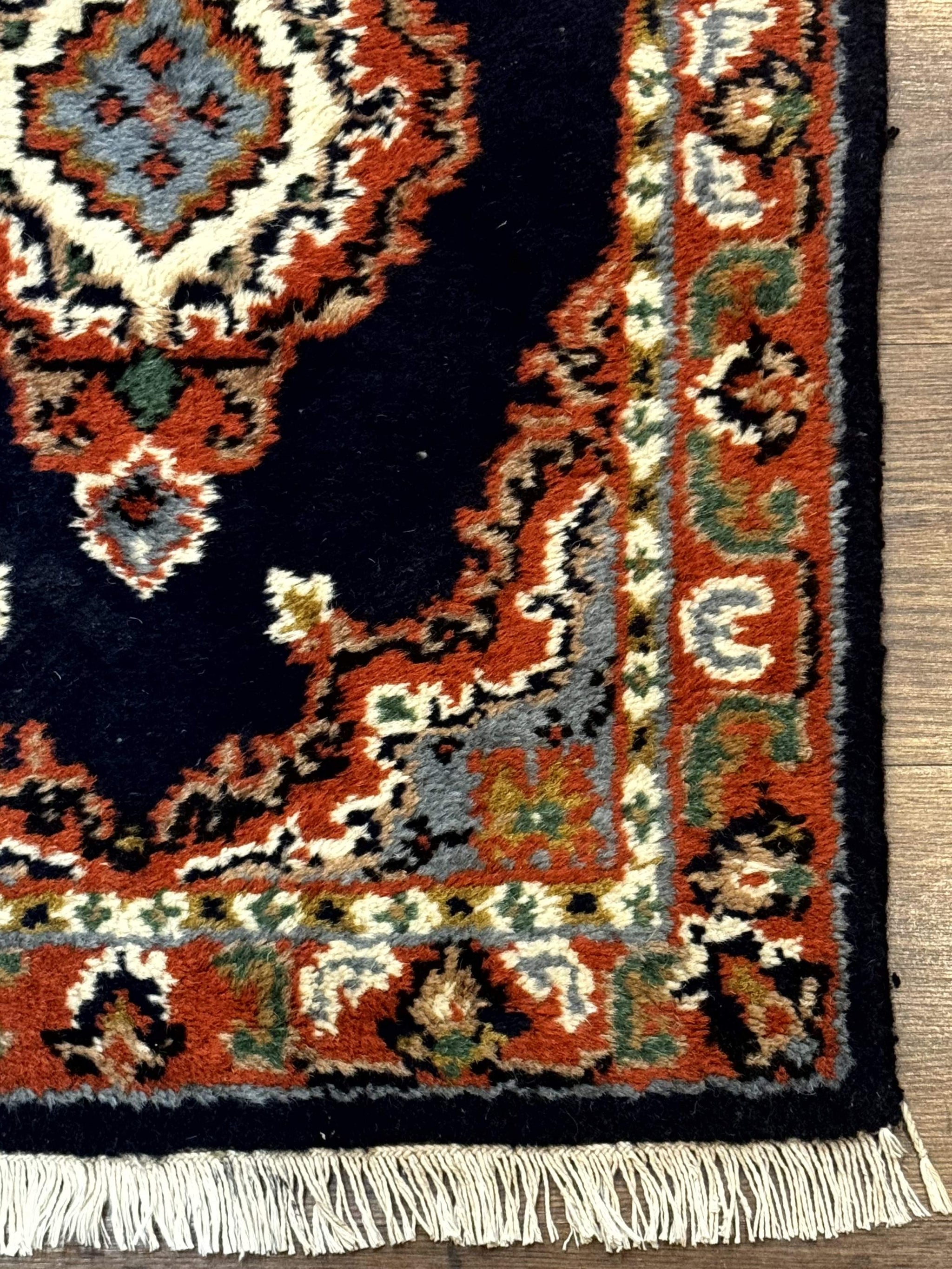 Small Indo Persian Rug 2x3, Navy Blue & Terracotta, Wool, Handmade by Jewel Rugs