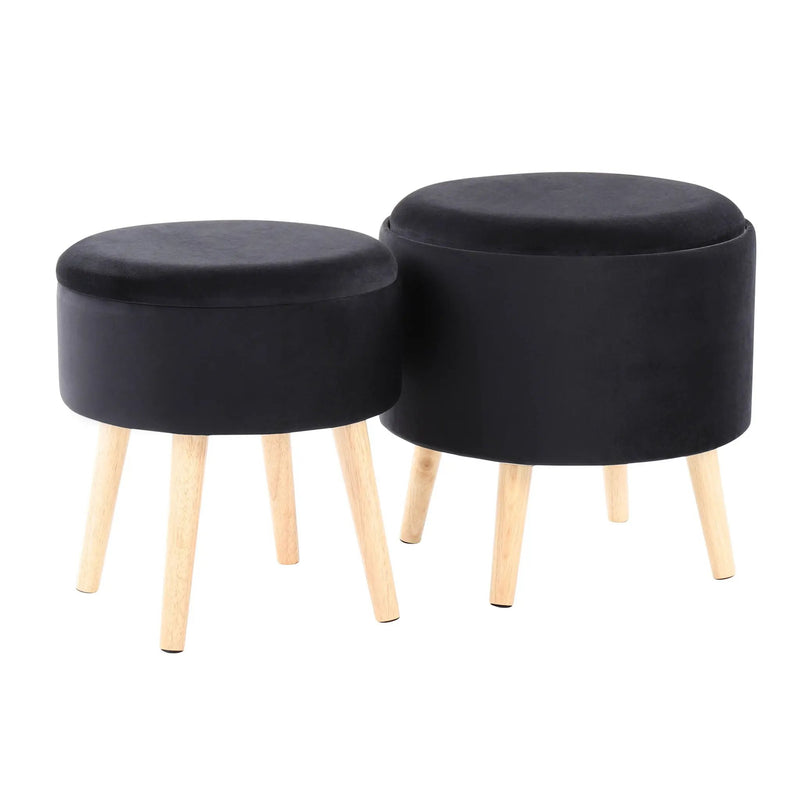Tray - Contemporary Storage Ottoman With Matching Stool - Black / Natural by HouseOfZazla