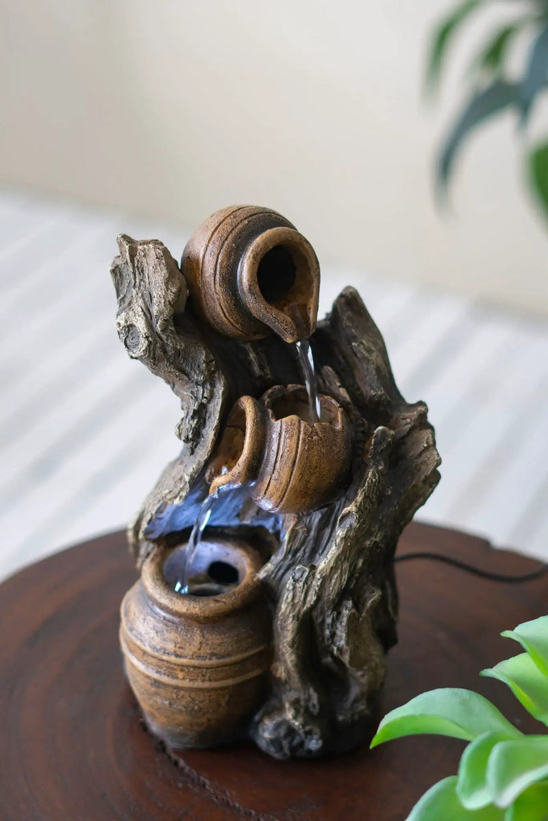 Decorative 3 Tier Water Fountain With Pot Design - Brown by HouseOfZazla