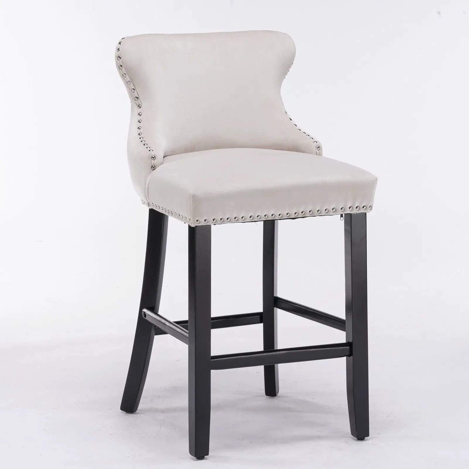 Contemporary Upholstered Wing-Back Barstools With Button Tufted Decoration And Wooden Legs, And Nailhead Trim, Leisure Style Bar Chairs, Bar Stools (Set of 2) by HouseOfZazla