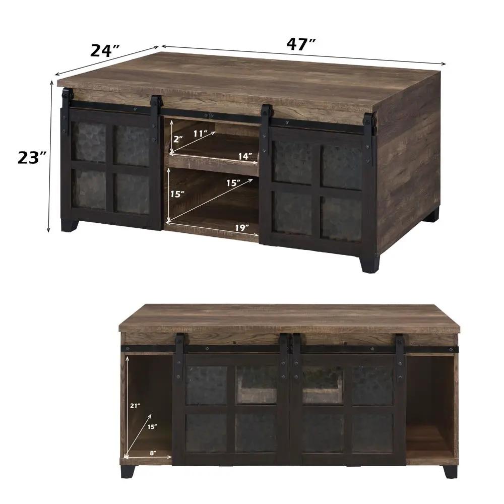 Nineel - Coffee Table - Obscure Glass, Rustic Oak & Black by Unique Piece Furniture