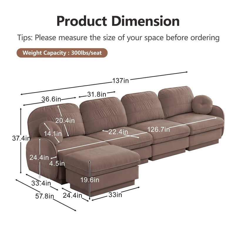 137" Oversize Chenille L-Shaped Sofa by HouseOfZazla