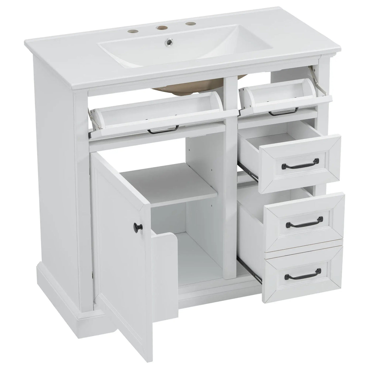 36" Bathroom Vanity With Sink, 2 Tip-Out Drawers, Soft Close Hinges by HouseOfZazla