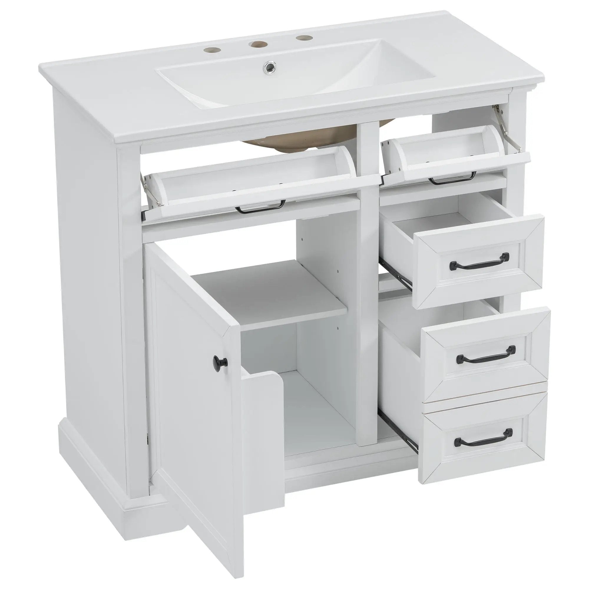 36" Bathroom Vanity With Sink, 2 Tip-Out Drawers, Soft Close Hinges by HouseOfZazla