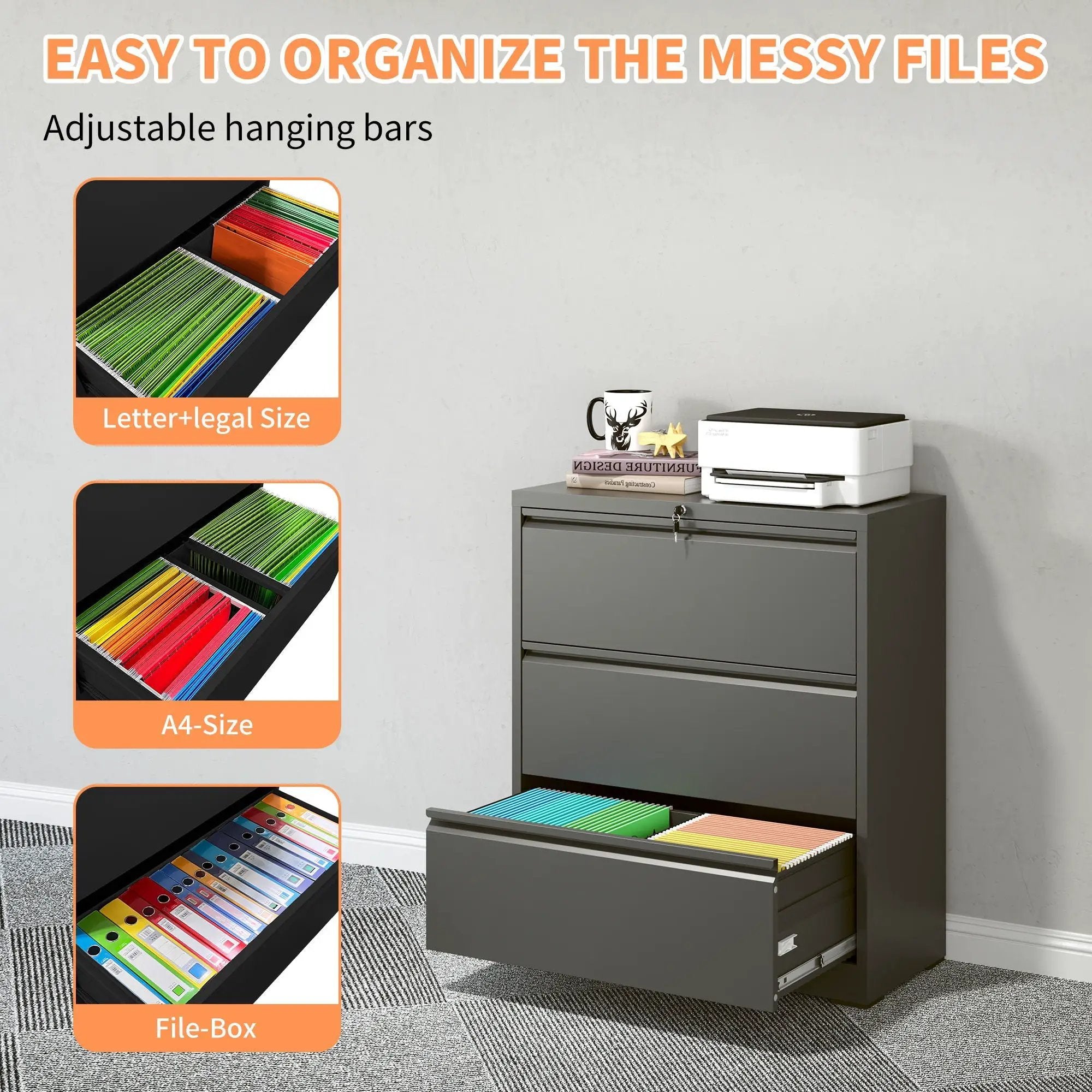 Premium Drawer Metal Lateral File Cabinet With Lock by Unique Piece Furniture