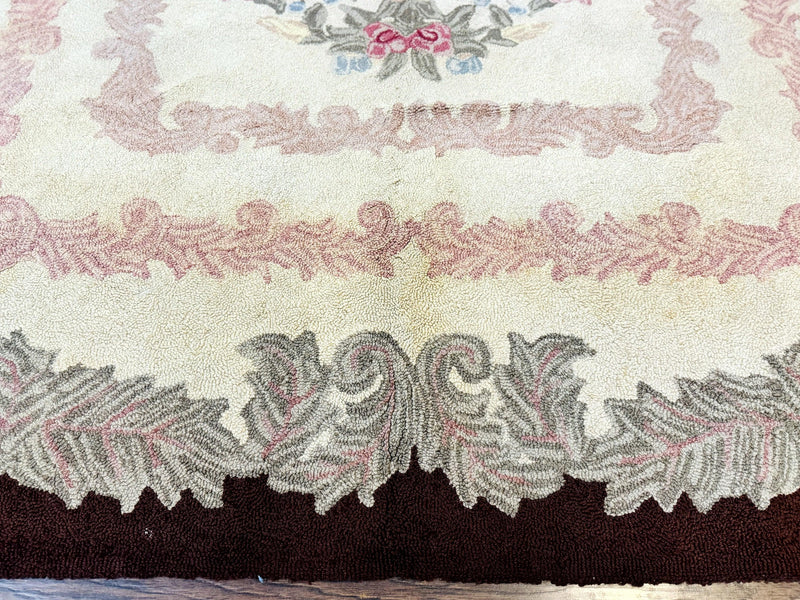 American Hand Hooked Rug 9x12, Vintage Aubusson Carpet, Wool by Jewel Rugs