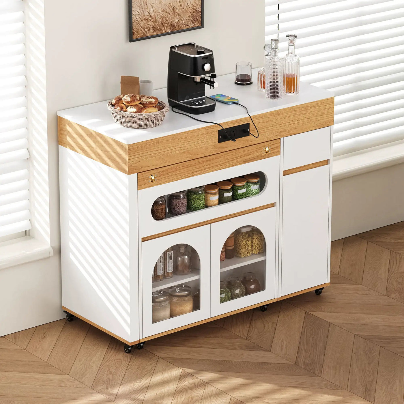Extendable Dining Table With Folding Top, Rolling Kitchen Island With Drawers And Power Outlet by Unique Piece Furniture