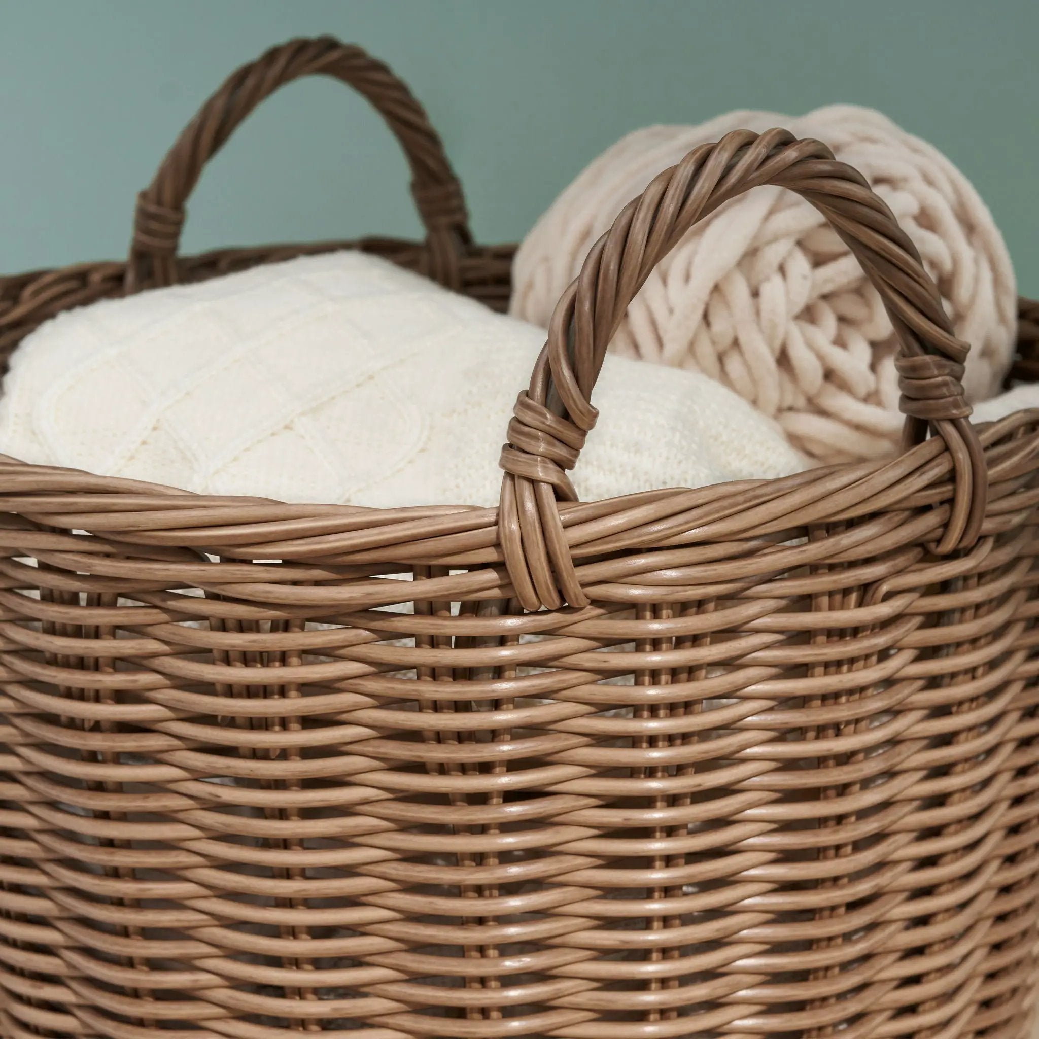 Round Cone Woven Resin Wicker Basket With Handles For Versatile Storage - Walnut Brown by HouseOfZazla