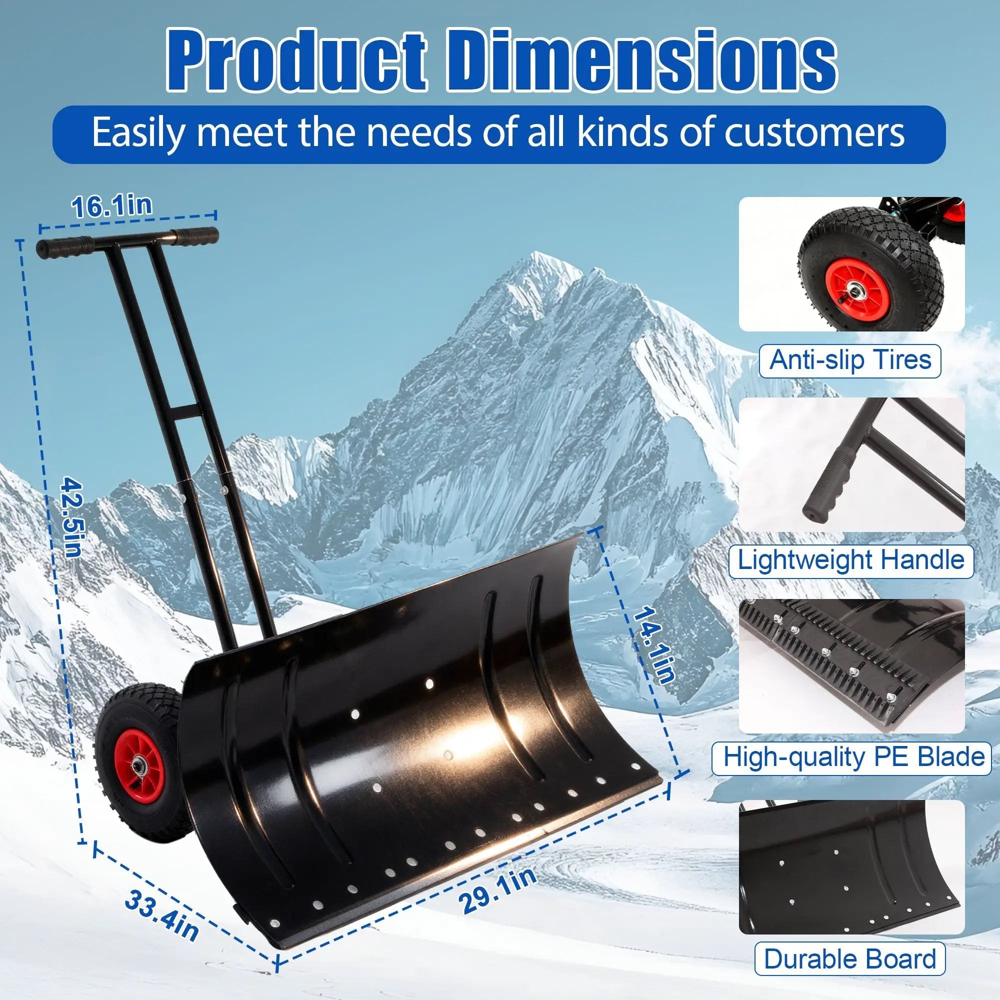 30" Heavy Duty Snow Shovel with Wheels by HouseOfZazla