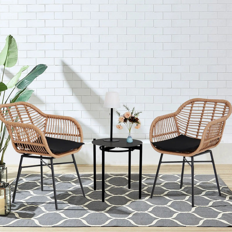 3 Pieces Of Luxury Outdoor Wicker Furniture, Patio Bistro Style Table And Chair Combination, Weather Resistant PE Wicker Weave, Suitable For Garden - Black / Natural by HouseOfZazla