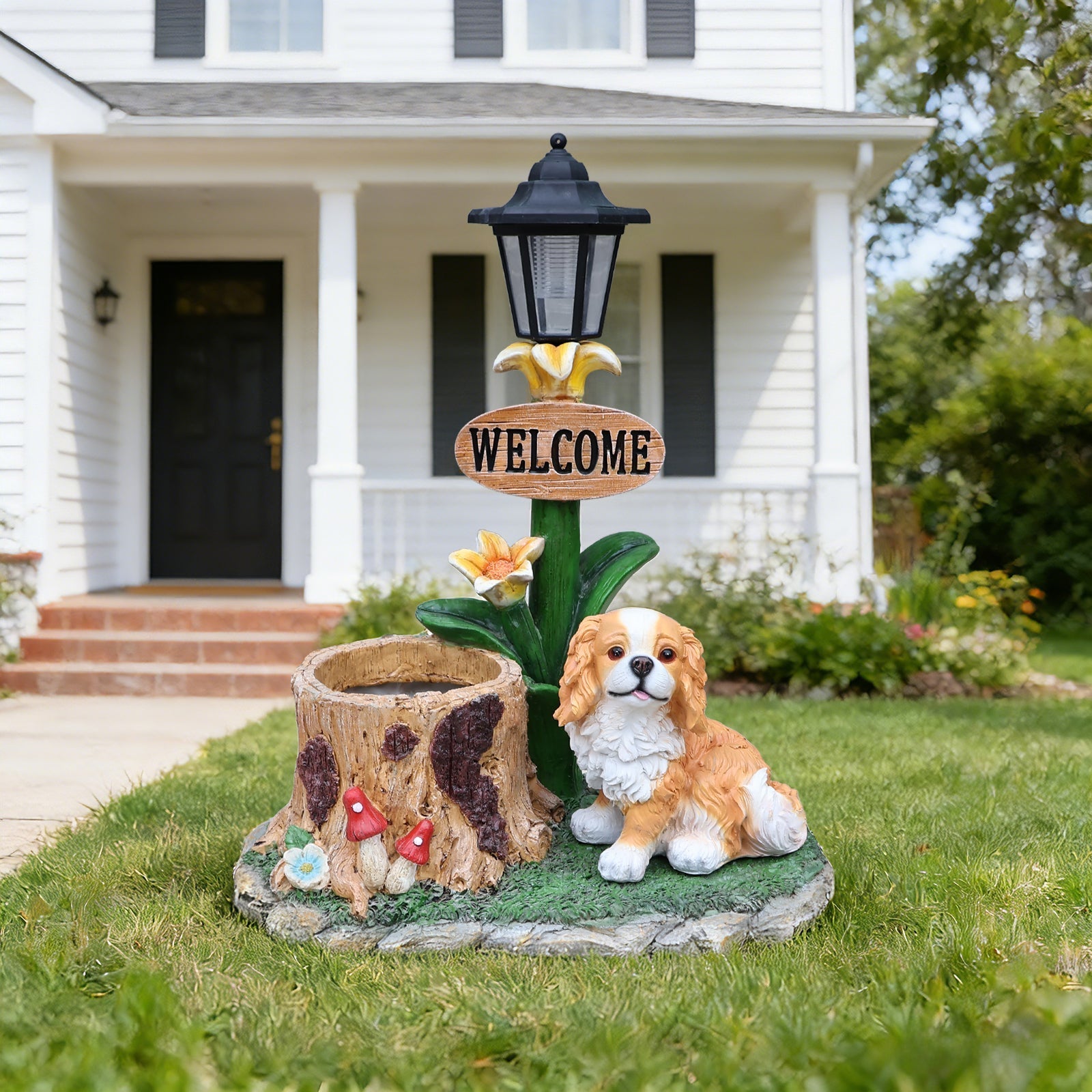Sitting Dog Solar Lantern Planter Statue by HouseOfZazla
