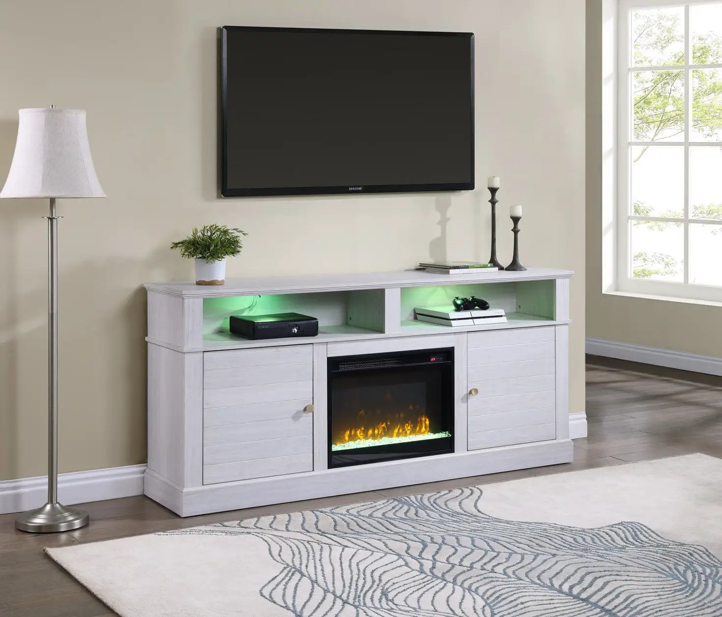 Terra - TV Stand Console With Fireplace - White Walnut by HouseOfZazla