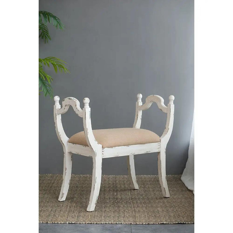 Harlow - Bench, Farmhouse / French Country Style Vanity Chair - Beige / White by HouseOfZazla
