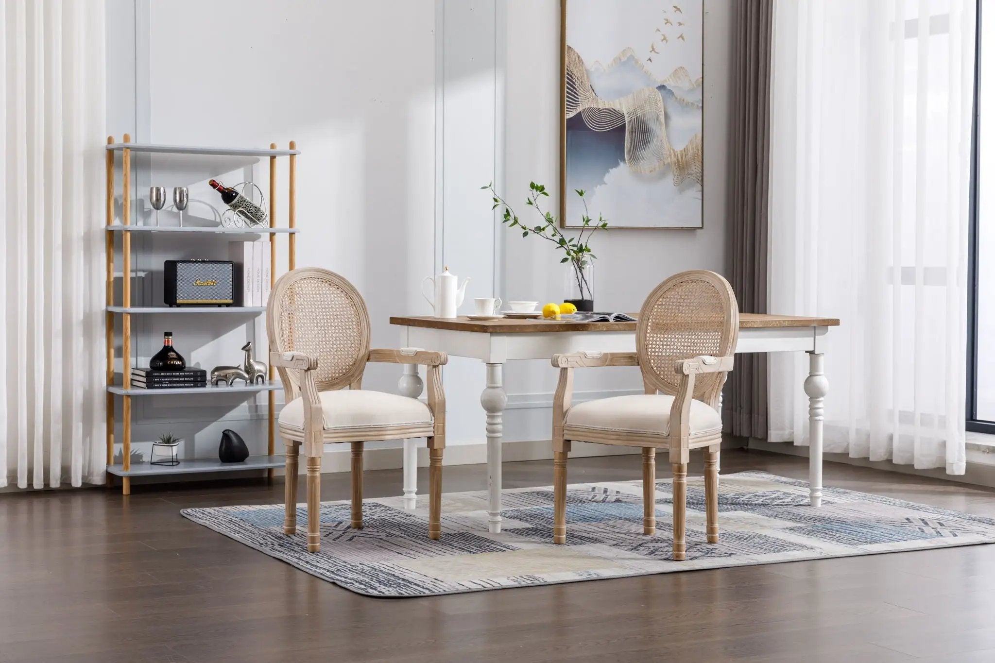 French Vintage Upholstered Fabric Dining Armchair (Set of 2) - Beige by HouseOfZazla