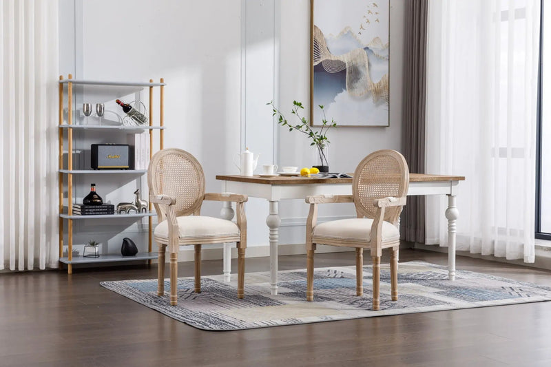 French Vintage Upholstered Fabric Dining Armchair (Set of 2) - Beige by HouseOfZazla