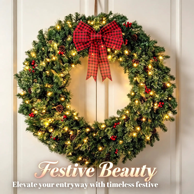 36 Inch Prelit Crestwood Spruce Christmas Wreath with Bow by HouseOfZazla