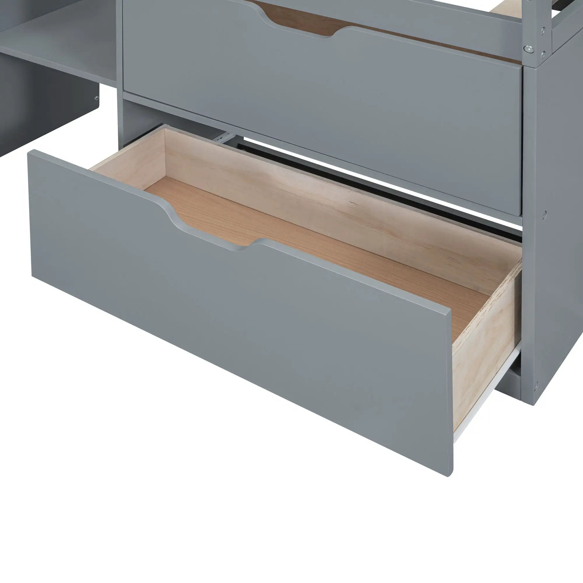 Low Loft Bed With Rolling Desk, Shelf And Drawers by HouseOfZazla