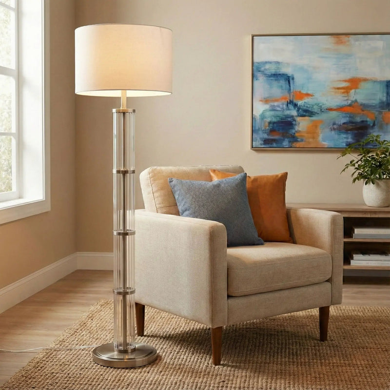 Nimbus - Floor Lamp With 3 Way Rotary Switch Clear Body Base - Silver Gray / White by Unique Piece Furniture
