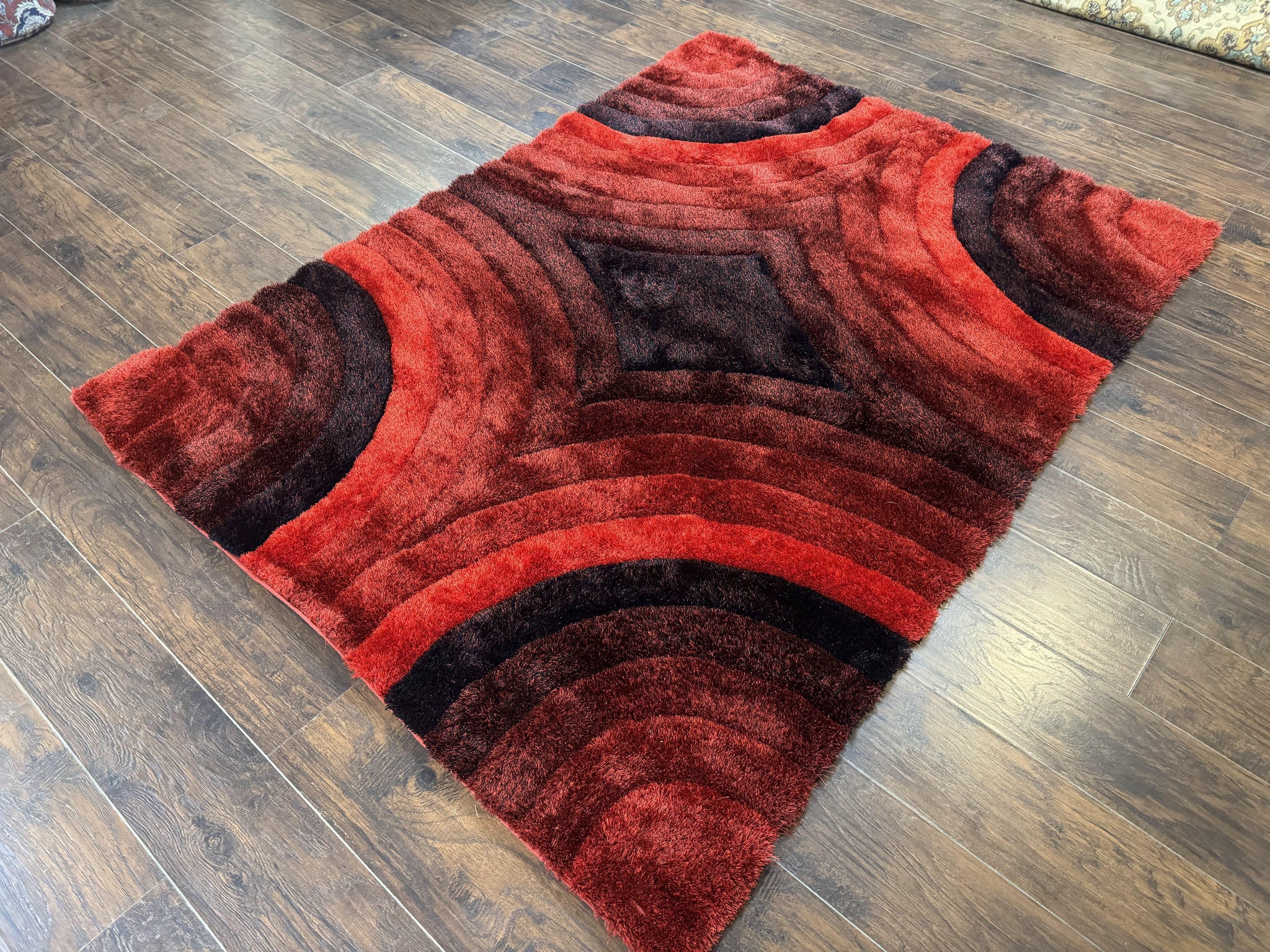 Red and Black Shag Rug 5x7, Pair A by Jewel Rugs