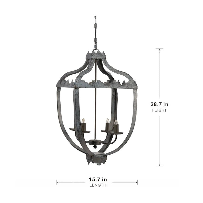 4 Light Metal Chandelier, Hanging Light Fixture With Adjustable Chain For Kitchen, Bulb Not Included - Gray by Unique Piece Furniture