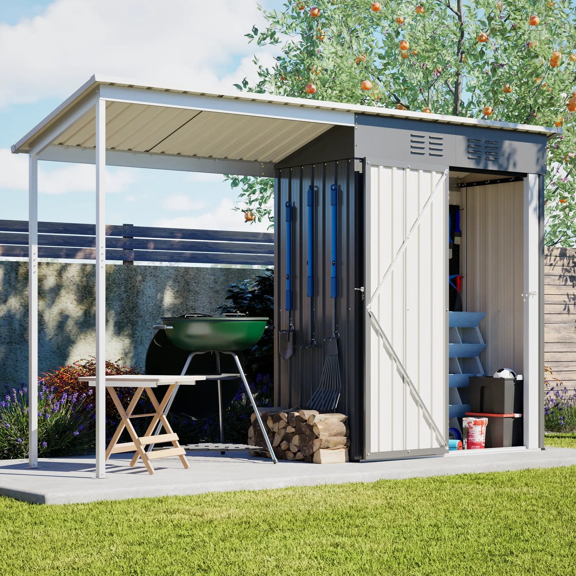 Durable 5x3FT Galvanized Steel Shed & Gazebo Combo by HouseOfZazla