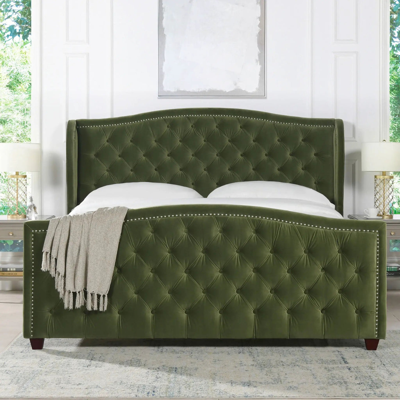 Marcella - Upholstered Shelter Headboard Bed Set by HouseOfZazla