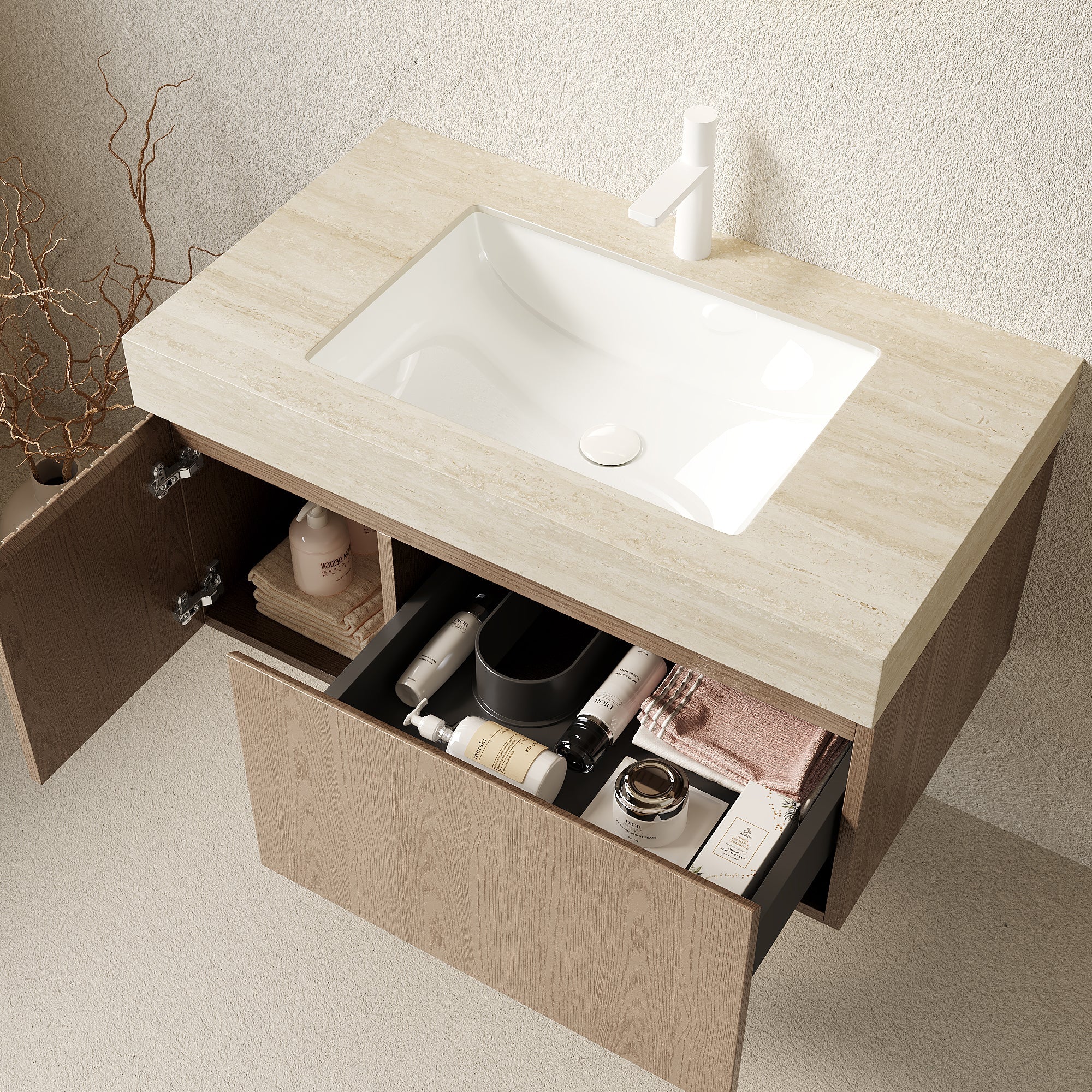 MURI 36" Bathroom Vanity & Sink with Floating Plywood Storage Cabinet by HouseOfZazla