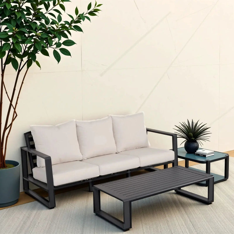 3 Person Sofa With Rectangular Coffee Table, Cushions Tino Tino - Beige by Unique Piece Furniture